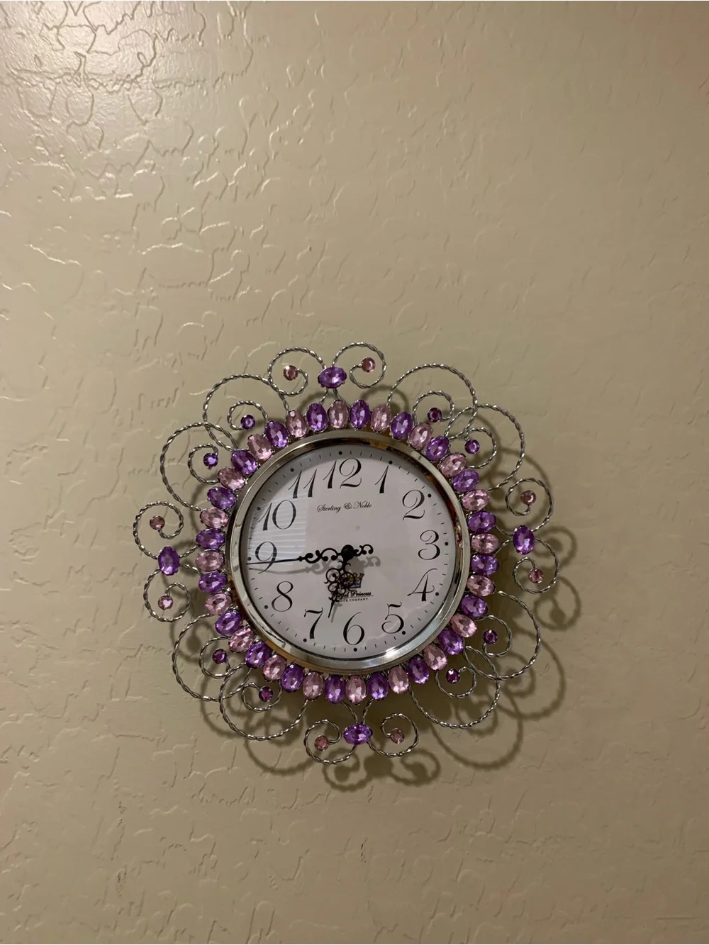 Decorative Purple Crystal Wall Clock by